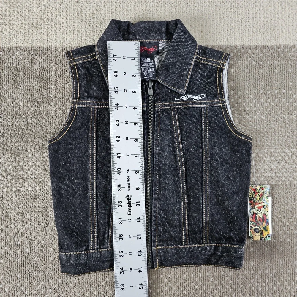 Ed‎ Hardy Grunge Dog Skull Butterfly Black Denim Vest Boys Size 24 Months